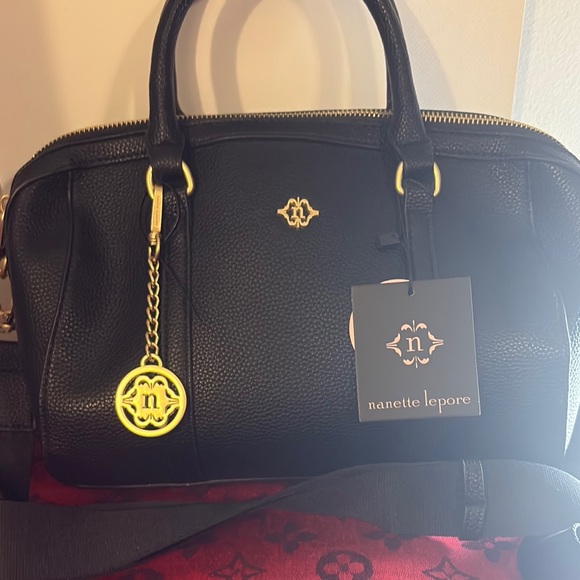 Nanette Lepore Handbags - Nanette Lepore Black Pebbled Leather Satchel with Gold Charm
